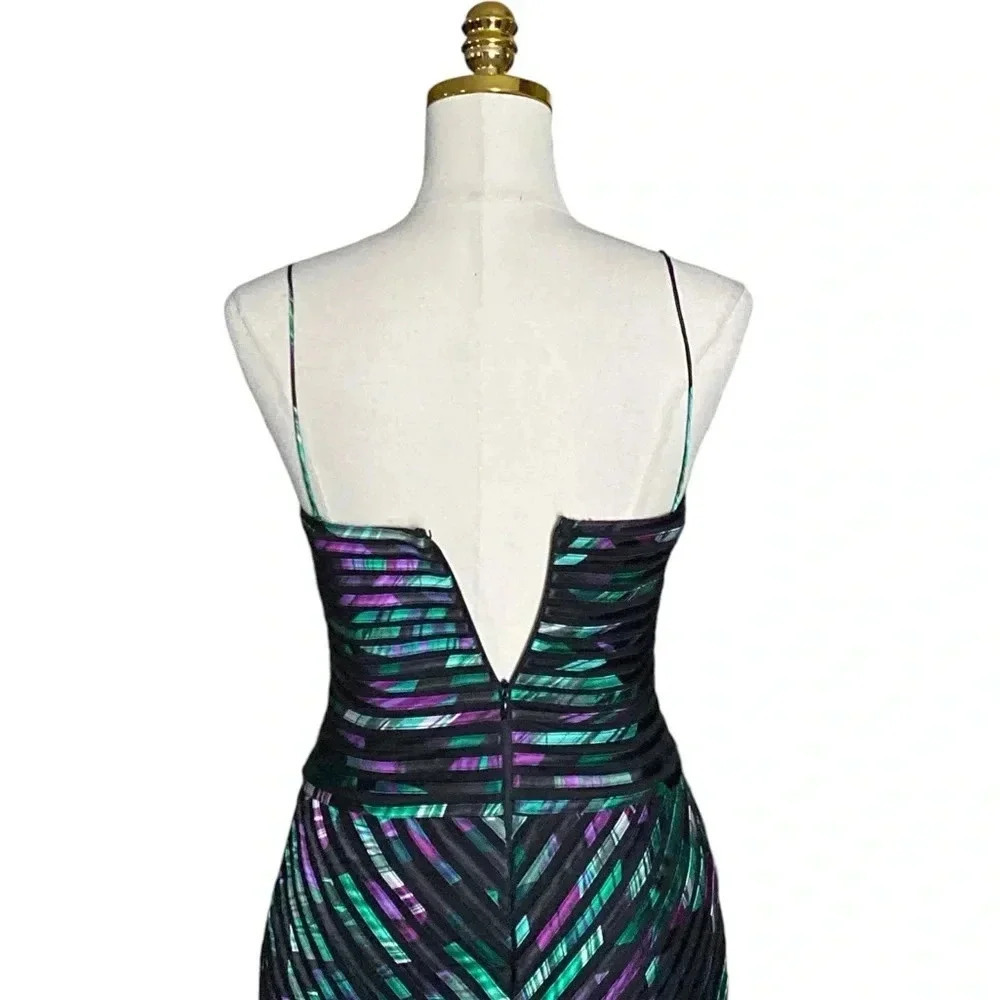 CACHE | Multicolor Sweetheart Spaghetti Strap Mesh Overlay Mini Dress Size 2 - Picture 7 of 12